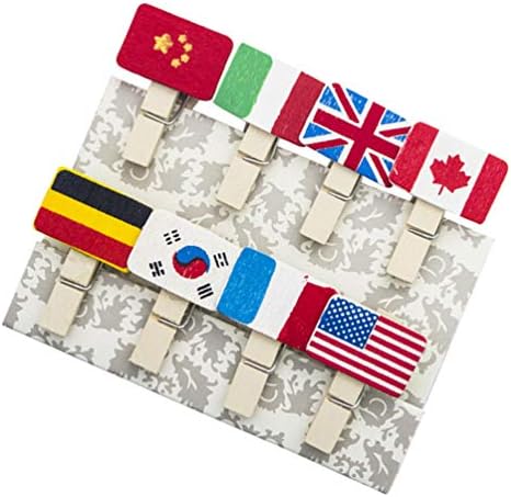 Pretyzoom מעץ כביסה עץ תמונת 16 יחידות דגלים בינלאומיים קליפ קליפ קליפ עץ דגלים עולמיים דגלים כביסה עם חבלים למלאכות עטיפת