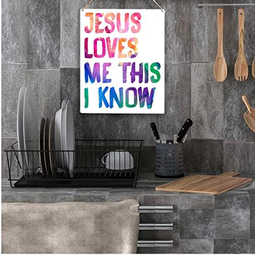ישוע אוהב אותי את זה אני יודע פסוק תנך שלט עץ כפרי נוצרי כפרי מעץ תלייה תלויה לחדר הילדים הקיר ביתי קישוט 8 x 10 אינץ 'בהווה