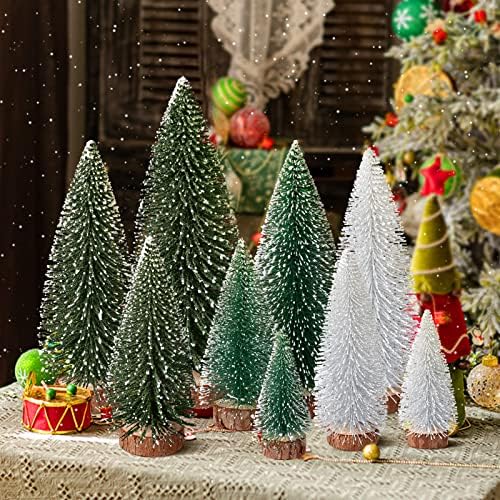 9 יחידים מיני עצי חג המולד עיצוב חג המולד קישוטים לחג המולד מלאכותיים עם 4 גדלים, עצי מברשת בקבוק עץ חג המולד קישוטי שולחן