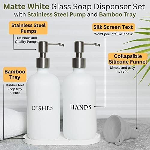 RM בית כוס לבנה כוס ומתקן סבון סבון כלים - אביזרי כיור חווה מודרניים - מתקן סבון נוזלי - 16 עוז מתקן סבון כיור מטבח