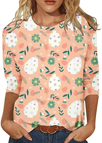 חולצות פסחא לנשים קיץ 3/4 חולצות T חולצות מזדמנים אופנה אופנה טוניקה טוניקה הדפסת פרחים רופפת