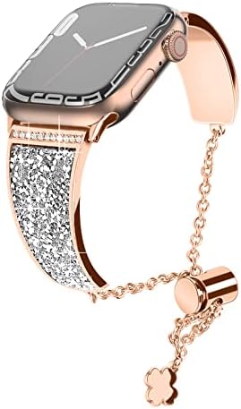 RCOSULI BLING Diamond תכשיטים רצועות שרשרת תכשיטים תואמות פס שעון תפוחים 45 ממ 44 ממ 42 ממ 38 ממ 40 ממ 41 ממ, רצועת