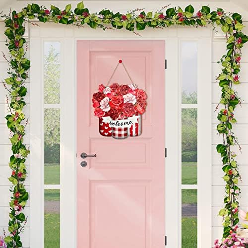 יום האהבה ורדים עץ אדום עץ אדום קפיץ דלת קדוש עיצוב של ולנטיין דלת תלייה שלט קישוטי דלת כניסה מעץ חיצוני לקישוט דלת כניסה