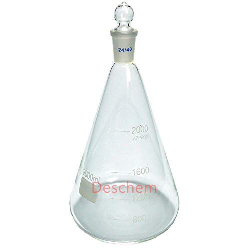בקבוק ארלנמאייר זכוכית Deschem, בקבוק חרוטי מעבדה עם פקק מפרקים קרקע 24/40