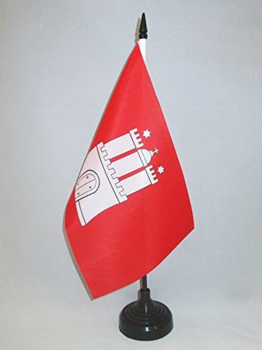 דגל AZ דגל המבורג דגל שולחן 5 '' x 8 '' - גרמניה - אזור גרמני של דגל שולחן המבורג 21 x 14 סמ - מקל פלסטיק שחור ובסיס
