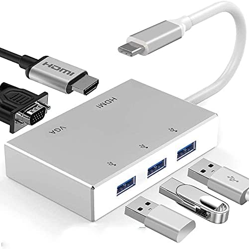 USB C ל- HDMI VGA מתאם, IBOSI CHENG USB C HUB עם 4K HDMI/1080P VGA/USB 3.0, סוג C רכזת USB C מתאם וידאו ממיר MacBookPro,