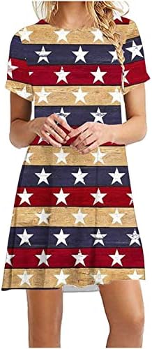שמלת יום העצמאות לנשים קיץ שמלות טנק ללא שרוולים ללא שרוולים הדפס דגל אמריקאי שמלת מיני קצרה 4 ביולי