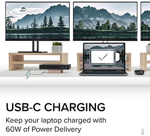תחנת עגינה לתצוגה משולשת של USB C ניתן לחיבור עם טעינה של מחשב נייד, Thunderbolt 3 או USB C עגינה תואמת למערכות Windows ו-
