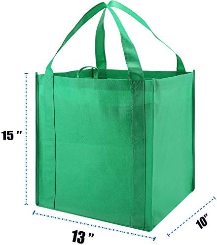 סט של 10 שקיות מכולת לשימוש חוזר שקיות קניות כבדות של מכולת גדולה עם ידיות סופר יציבות תחתון, ירוק, ירוק