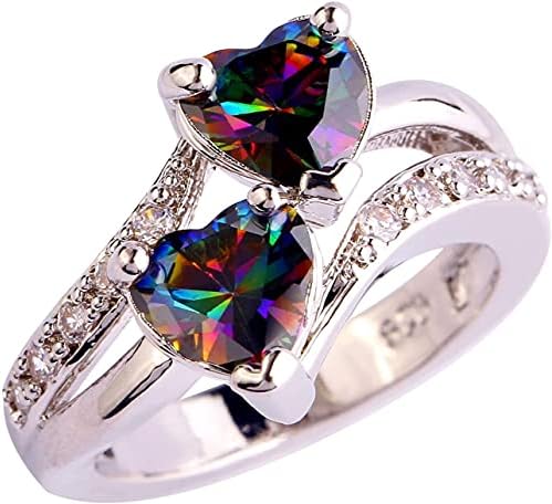 טבעות טורמלין בצורת לב גל טבעת הצהרת אבן כפולה לנשים מבטיחה טבעת נישואין יום נישואין
