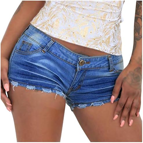 מכנסיים קצרים של Huojing מיני ג'ינס לנשים שולל שולי קרעו אולטרה ג'ינס קצרים קיץ מזדמן אמצע המותן מכנסיים חמים