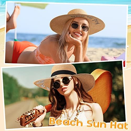 Sureio 6 PCS כובע חוף רקום קיץ לנשים כובע שמש מתקפל כובעי אש גדולים מתכווננים לנשים לנשים נסיעות ייעוד