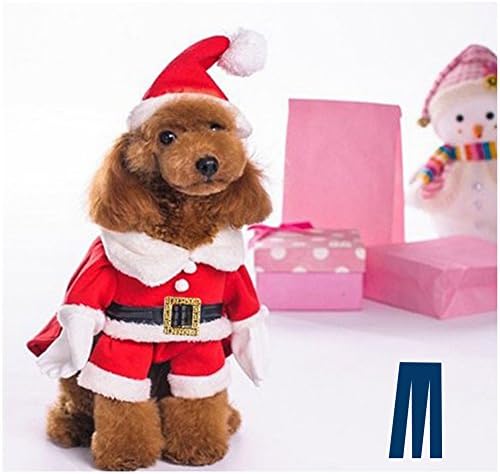 תלבושות לחג המולד של Mikayoo לכלב קטן בינוני כלב או חתול, חליפת סנטה עם כובע, שמלת סנטה עם כובע, סנטה קלאוס תחפושות חג