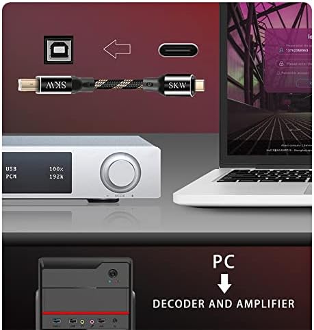SKW Audiophiles USB כבל מדפסת סוג C / USB C ל- USB B כבל במהירות גבוהה 4.9ft / 1.5m