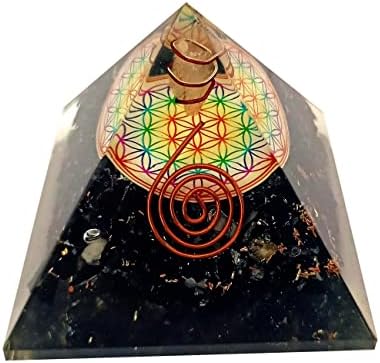 שחור טורמלין קריסטל האורגוניט פירמידת נחושת סליל פרח של חיים ריפוי אבן גנרטור יוגה מדיטציה האורגון פירמידת לשעבר 65-75