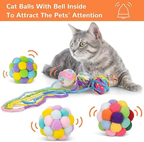 רטרו שו חתול צעצועי כדור, צמר חוט חתול צעצוע כדורי עם פעמון וחתול מטושטש כדורי, אינטראקטיבי חתול צעצועי מקורה