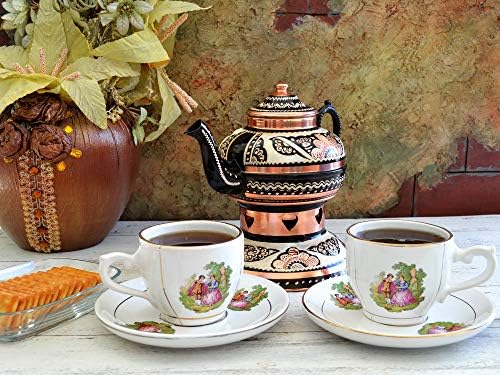 סיר תה נחושת טהור טהור, סיר תה טורקי פטיש נחושת עם חריטה פרחונית, קומקום מים, סיר תה נחושת מיוחד, קומקום כיריים