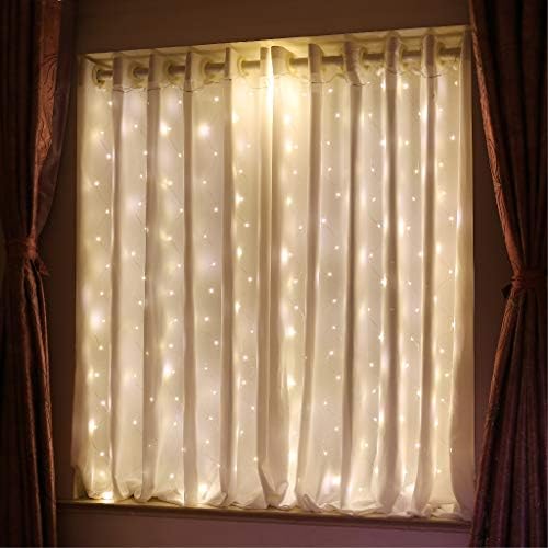 Hxweiye אורות וילון קצרים לחלון קטן, 3.3x5ft אור פיה לבן חם עם טיימר ו 8 קליפים לחדר שינה, סוללה המופעלת על סוללה
