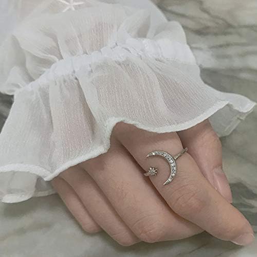 ירח סהר כוכב טבעת עבור נשים נוער בנות מתכוונן ירח שמש הצהרת טבעת מעדן קריסטל סהר אצבע טבעת