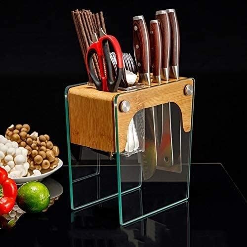 מטבח מדפי מזג זכוכית עץ כלי מחזיק מטבח סכין בעל כלי אחסון מתלה סכין בלוק