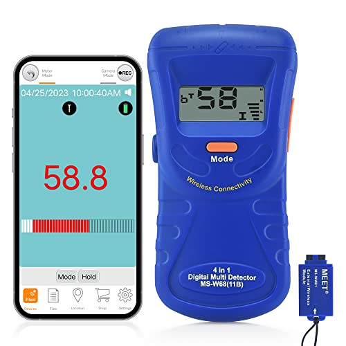 פגוש MS-W68 Stud Finder & Pinless Moitture Meter ＆ זיהוי ACV ללא מגע עם Bluetooth, 4 בודק חתיכות LCD עם גלאי דליפת