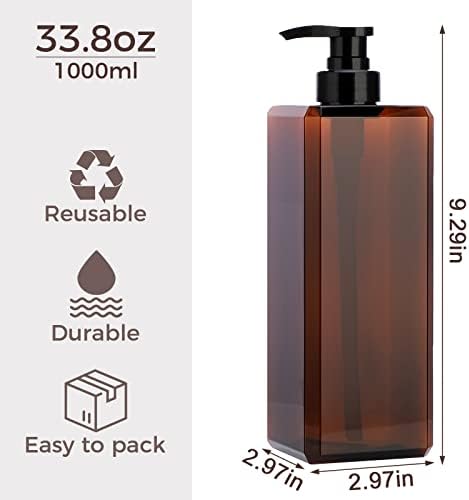 בקבוקי משאבה גדולים לשמפו ומרכך, 3 חבילות 33.8 עוז מתקן קוסמטי ריק עם תוויות 4 יחידות, מכשירי עיתונות מקלחת למילוי חוזר