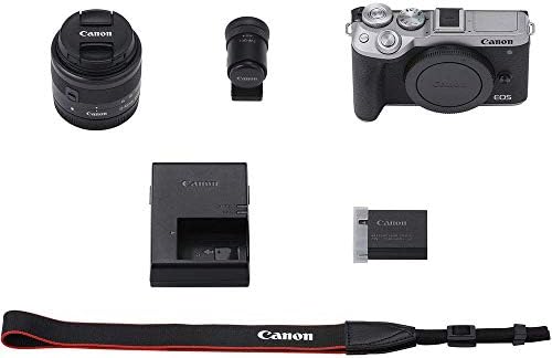 Canon EOS M6 Mark II מצלמה דיגיטלית ללא מראה כסף עם עדשת 15-45 ממ, ערכת עינית EVF-DC2 + עדשת זווית רחבה + עדשת טלפוטו +