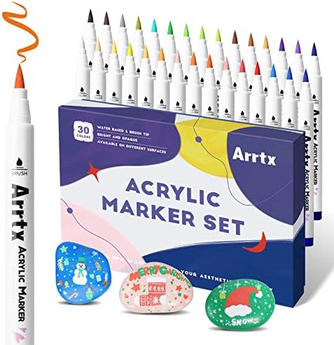 Arrtx 62 צבעים עטים לצבע אקרילי לציור סלע, ​​לציור סלע, ​​ציור ציור אקרילי מבוסס מים לציור בד, עץ, פלסטיק, בד, ביצת פסחא