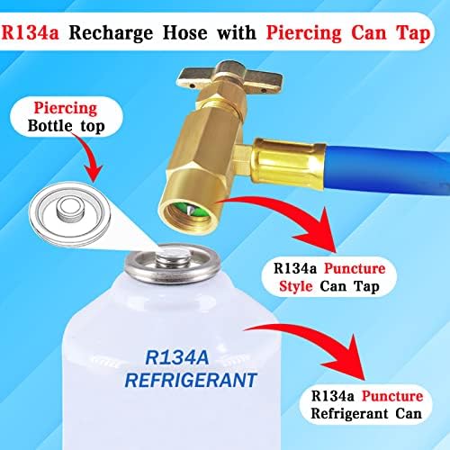 R134A מקרר טעינה ערכת צינור צינור צינור טעינה למקרר למקרר עם חבילה אחת של שסתום ברז נוקב BPV31 כדורים, 1 PCS R134A מתאם איטום