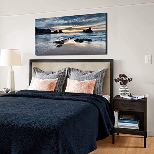 עיצוב קיר בסלון - חוף בוקר זריחת זריחה בד אמנות הדפס תמונות קיר תמונות xlarge כחול צביעת נוף חוף נושא קיר אמנות