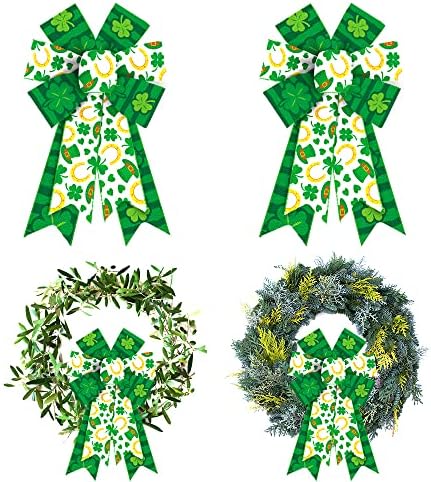 Hysing 2 PCS St. Patrick's Day's Bows for Areath, קשתות זר זרים ירוקות לעיצוב יום פטריק הקדוש, קשתות ירוקות