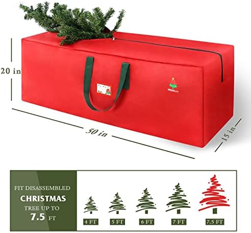שקית אחסון עץ חג המולד, קופסת אחסון עץ חג המולד מלאכותית בגובה 7.5 רגל, תיק אחסון עץ חג המולד עמיד למים, חומר אוקספורד 600 ד