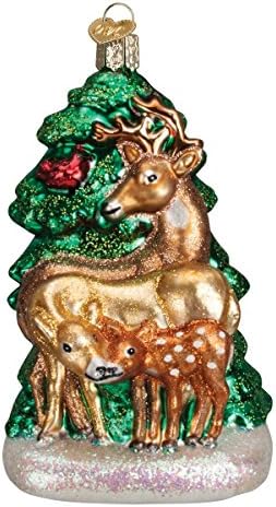 אוסף חיות חג המולד של העולם הישן זכוכית זכוכית קישוטי קישוטי למשפחה צבי עץ חג המולד