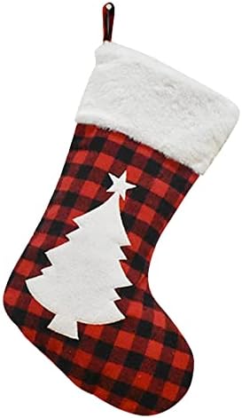 Kehome וינטג 'חג המולד גרלנד גרבי חג המולד ציוד קישוט ציוד עץ חג המולד דפוס פתית שלג שחור אדום גרבי חג המולד שקית שקית