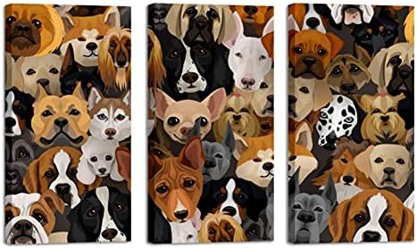 אמנות קיר לסלון, דפוס פנים כלבים מצחיק ממוסגר ציור שמן דקורטיבי סט יצירות אמנות מודרניות דקורטיביות מוכנות לתלות 20