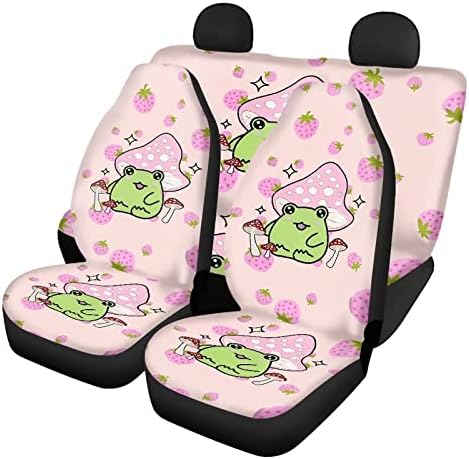 BYCHECAR חמוד צפרדע מכונית מכסה מכסה כיסוי מושב קדמי קדמי לנשים סט מלא, משענת ספסל מכסה מגן שמיכת אוכף לילדים
