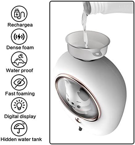Lynsatac 9.5oz/280 מל מתקן סבון אוטומטי חמוד מתקן סבון קצף ללא מגע עם 2 רמות נוזלים נוזלים מתכווננים, מתקן סבון קיר