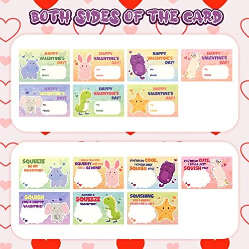 28 כרטיסי מתנה מקושקשים של יום האהבה לילדים עם קוואי מוצ'י סקווישי