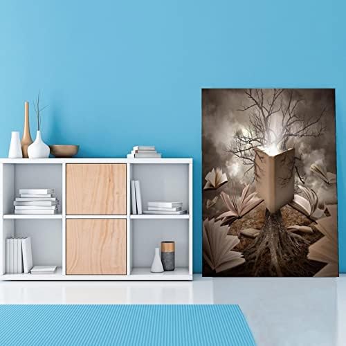 פוסטר ספרייה עץ ישן קריאת סיפור ספר קיר אמנות סוריאליסט קיר אמנות בד הדפס תמונה פוסטר אמנות קיר לעיצוב משפחתי ביתי 12x16