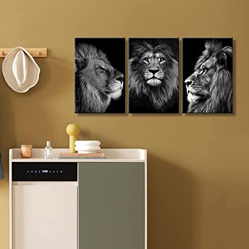 ממוסגר 3 פס האריה שחור ולבן בד קיר אמנות איש של מתנה דקור אפריקה חיות בר ראש דיוקן מודרני פוסטר הדפסי ציור