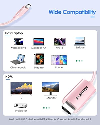 LINCHEN 6ft USB C ל- HDMI 2.0 מתאם כבלים תואם 2021- MacBook Pro, IPAD/Surface/Mac Air, Samsung S21/S20/S10, הערה 21/20/10,