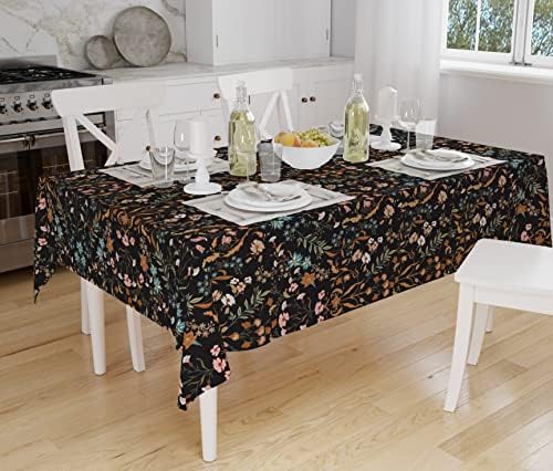 בוהו בוהמי חווה שחור וכתום 60 102 מלבן מפת שולחן דקורטיבי כיסוי שולחן אוכל חדר מטבח מצעים פרח בר גן פרחוני בוטני קוטג' ליבה