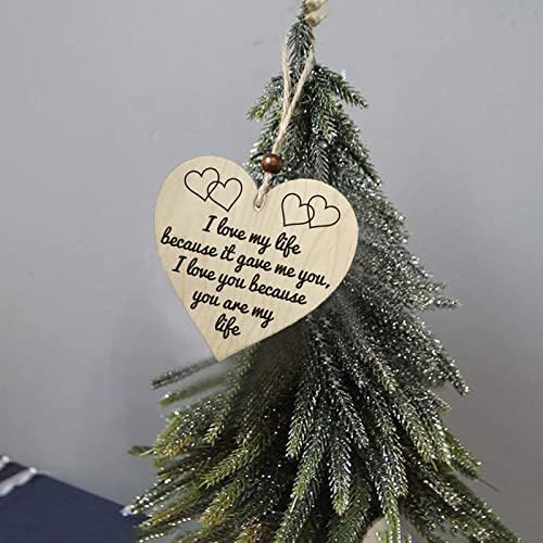 שלט עץ תלוי קישוט לחג המולד לחג המולד קישוט עץ בצורת לב 10 * 10 סמ/3.9 * 3.9 אינץ 'לוחות חלון ויטראז'