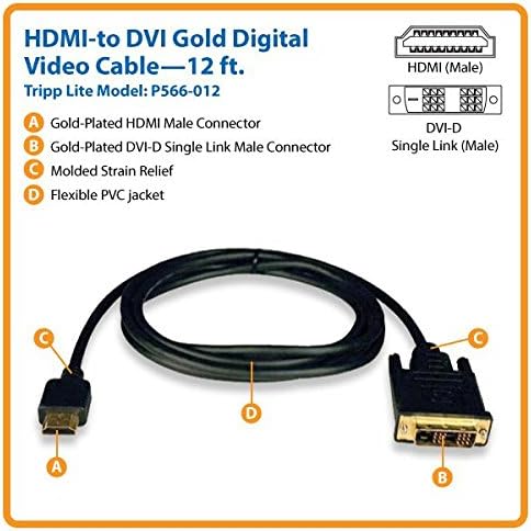 טריפ לייט HDMI לכבל DVI, כבל מתאם צג דיגיטלי 50 מטר, שחור