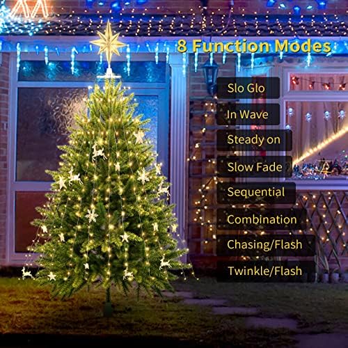 עץ חג המולד אור, אורות מיתר משודרגים עם טופר כוכב פלוס לקישוטי עץ חג המולד - קל להתקנה, אור LED כלול 8 מצבים וטיימר לחג