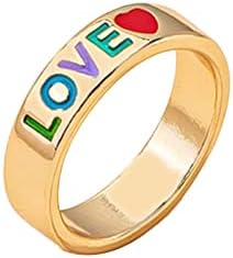 פשוט טבעות לנשים צבעוני מכתב שמן נוטף טבעת אהבת טבעת נשי רטרו רגיל טבעת מתנה לחברים ואוהבים