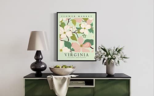 הדפס אמנות של שוק פרחי וירג'יניה, אמנות קיר פרחי כלב אמריקאית, עיצוב יצירות אמנות פרחוניות לחדר שינה, מטבח, חדר אמבטיה,