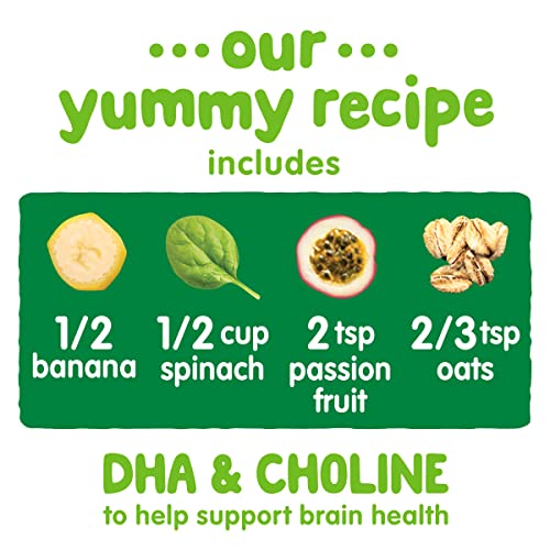 תמיכה מוחית אורגנית לתינוק שמח משלבת בננות, תרד, פסיפלורה ושיבולת שועל עם נרתיק דהא וכולין 4 עוז