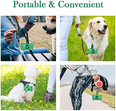 סבורי כלב קקי תיק מחזיק בלינג קריסטל כלב פסולת שקיות מתקן לחיות מחמד כלב דוגי עם קרבינר קליפ כולל 1 רול 15 שקיות