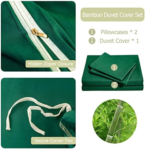 מכסה שמיכת שמיכה במבוק של מישאנג סט קווין קירור קירור משיי קירור עם קשרים פינתיים וסגירת רוכסן 3 סט חתיכות - ירוק כהה, מלכה